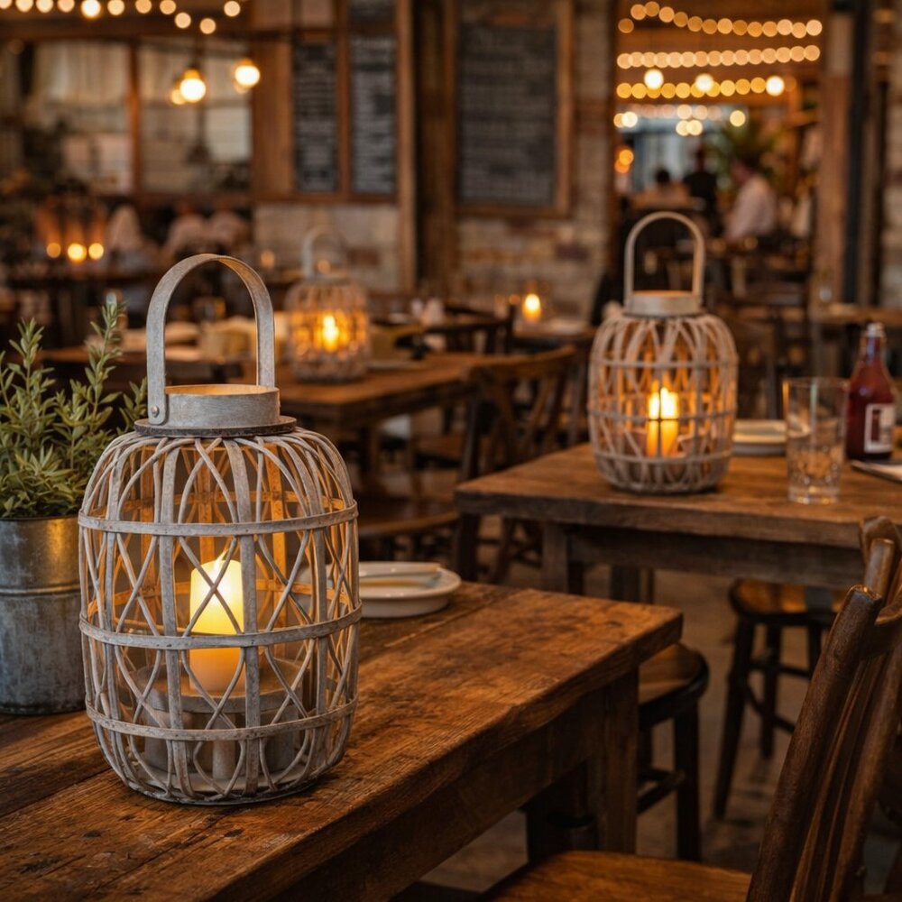 Rustic Farmhouse Decor Large Wooden Lantern Woven Willow